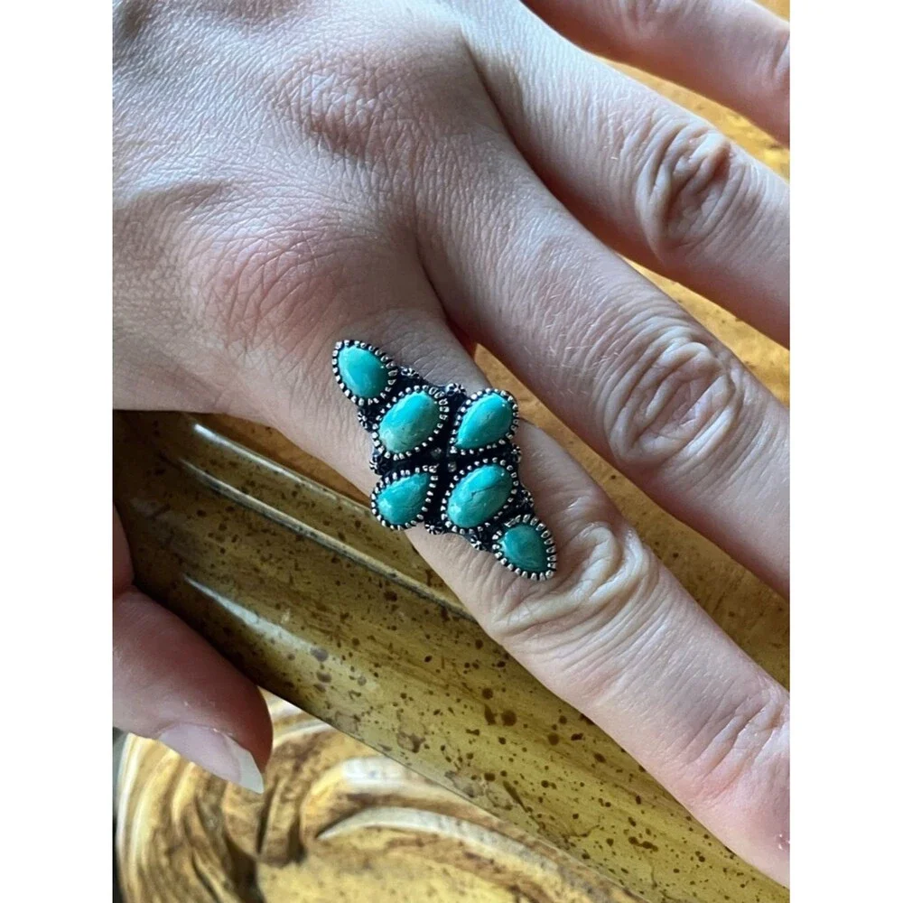 Royston Turquoise Sterling Silver Statement Ring Size 7